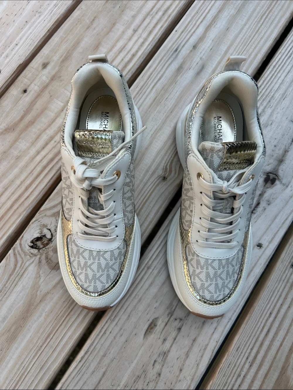 Michael Kors Katrina sneakers with logo and metallic embossed lizard moto size 8